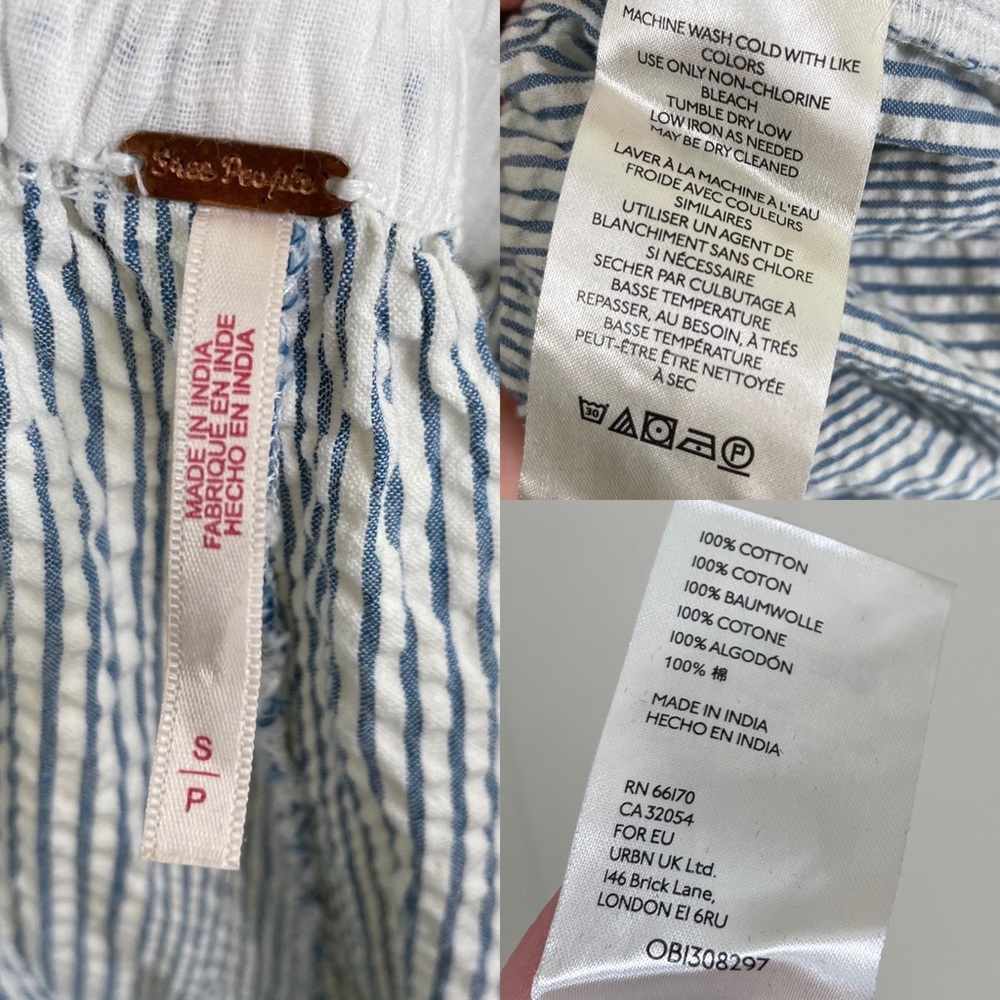 Free People Make A Stand Trousers Blue & White Combo Seersucker Size Small - Picture 12 of 16